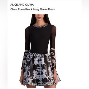 Alice + Olivia Chara Round Neck Long Sleeve Dress